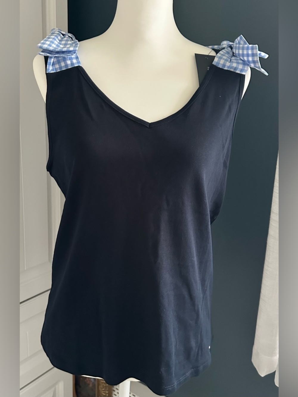 Tommy Hilfiger Navy Tank with Blue Gingham Tie Straps- Ladies Large. NWT